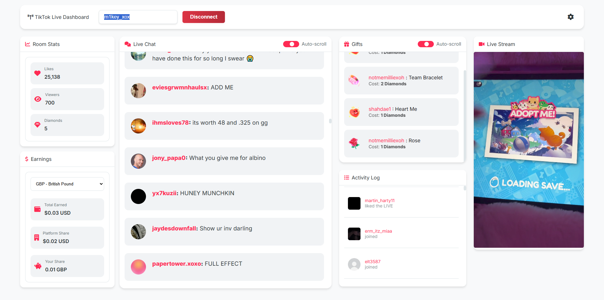 TikTok Live Dashboard Preview
